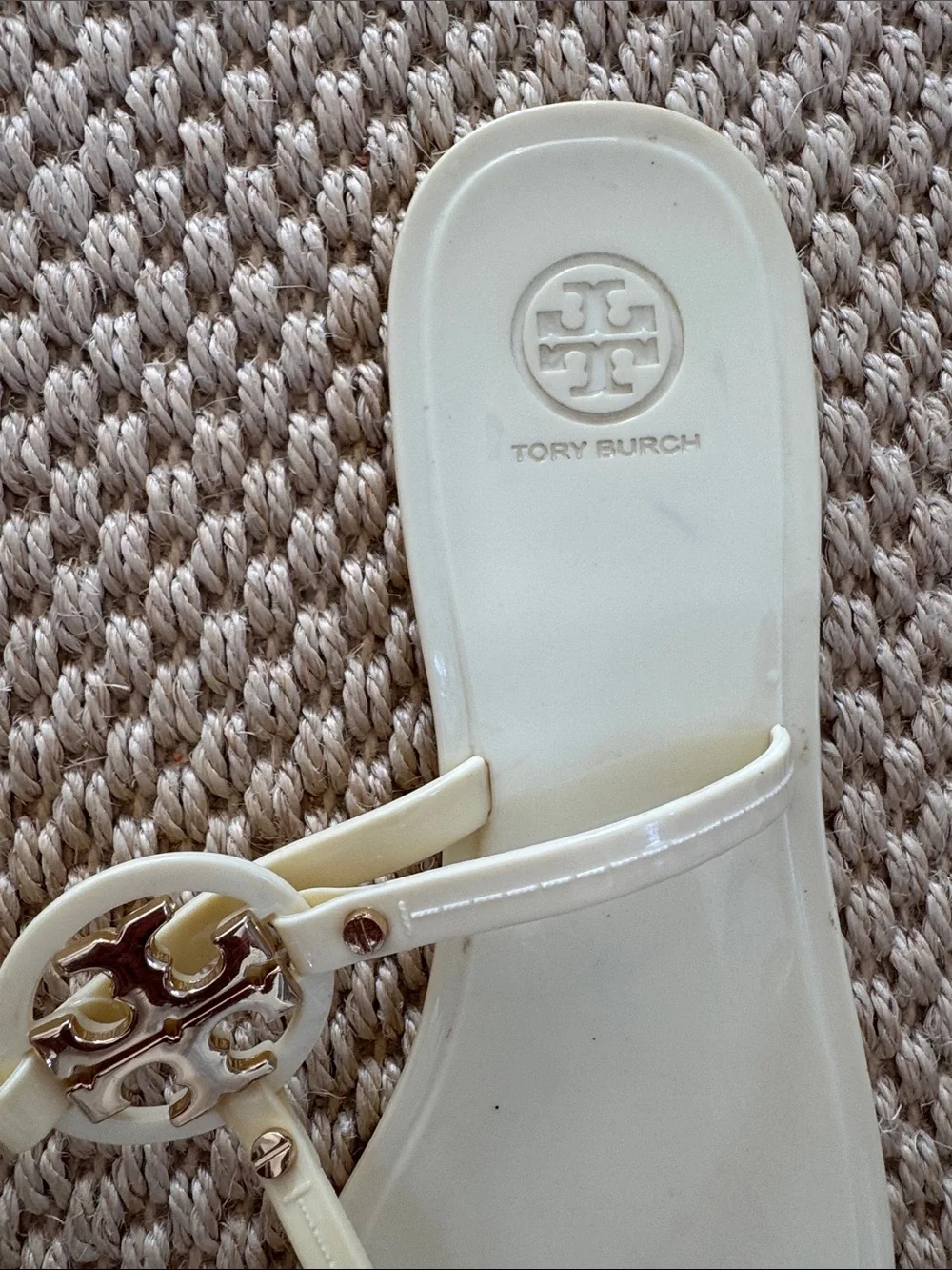 Tory Burch Mini Miller Jelly Flat Thong Ivory Size 10 woman’s pale yellow cream